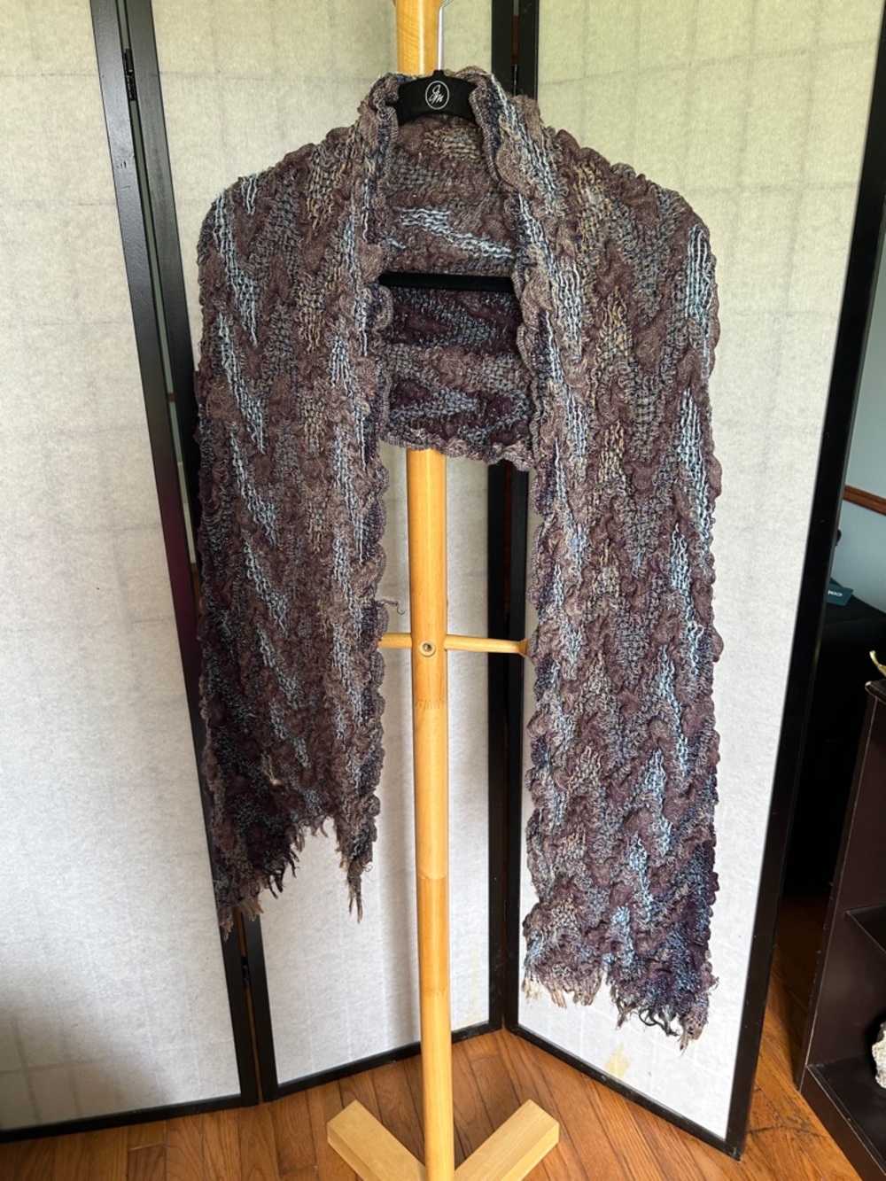 Textured Knit Wrap Scarf in purple and blue